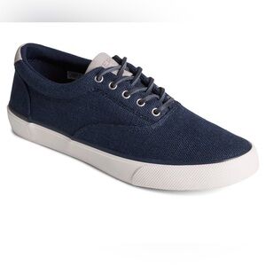 Sperry Navy Canvas Low-Profile Lace-Up Sneakers with White Sole